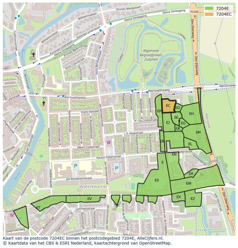 Afbeelding van het postcodegebied 7204 EC op de kaart.