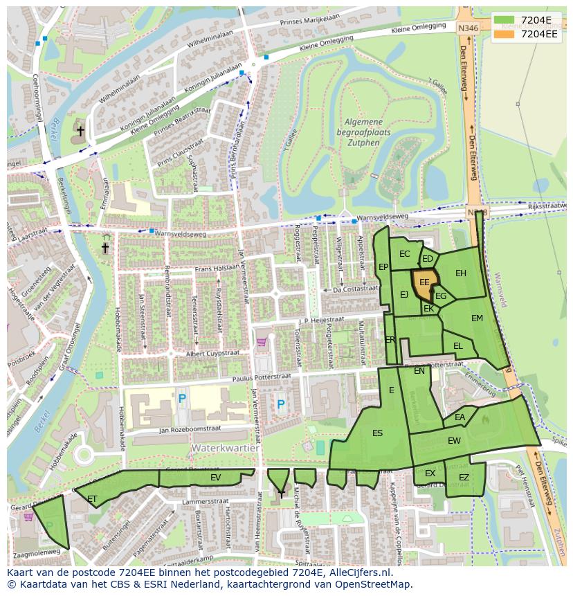 Afbeelding van het postcodegebied 7204 EE op de kaart.