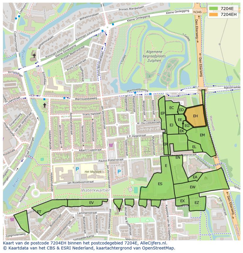 Afbeelding van het postcodegebied 7204 EH op de kaart.
