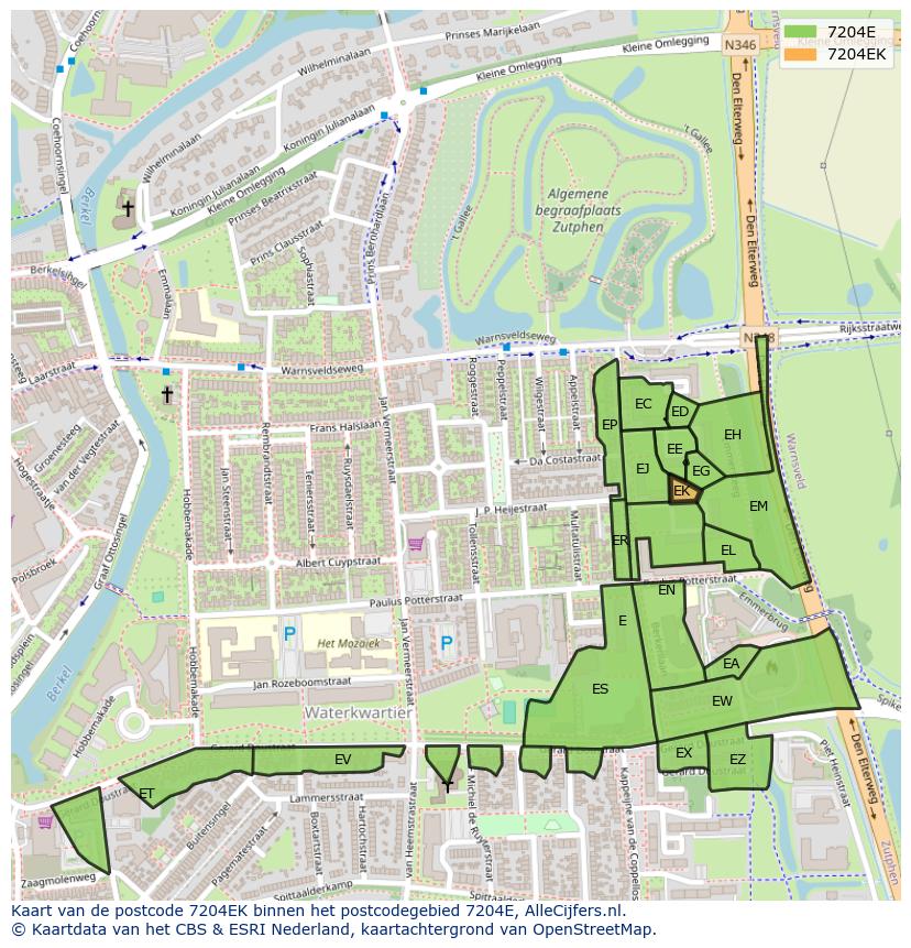 Afbeelding van het postcodegebied 7204 EK op de kaart.