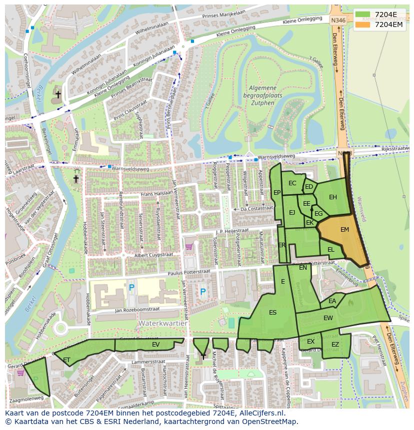 Afbeelding van het postcodegebied 7204 EM op de kaart.