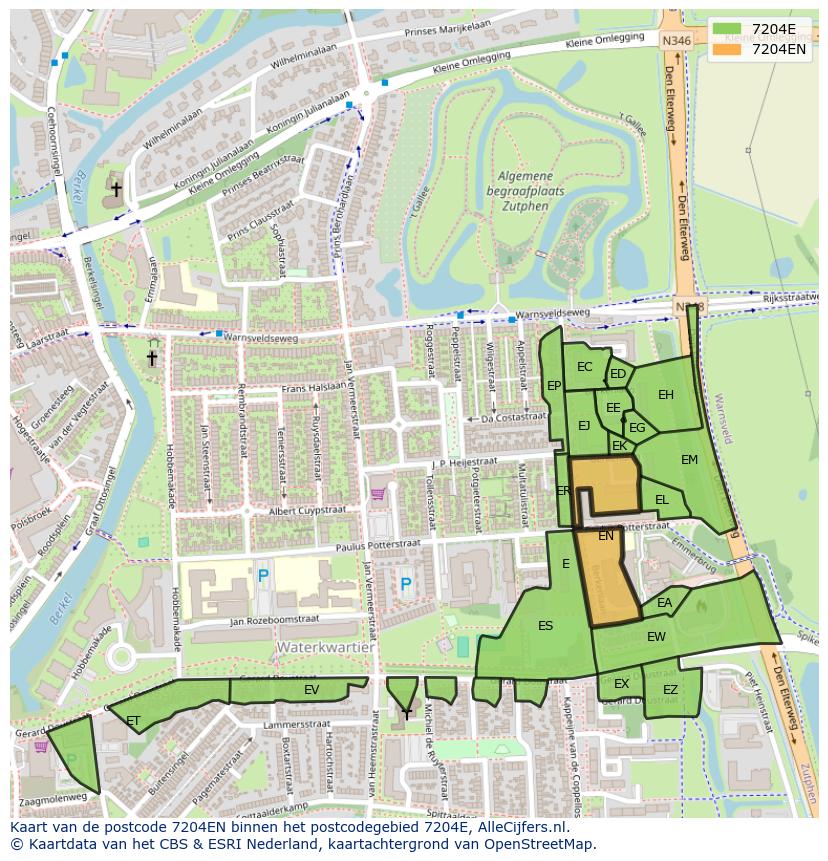 Afbeelding van het postcodegebied 7204 EN op de kaart.