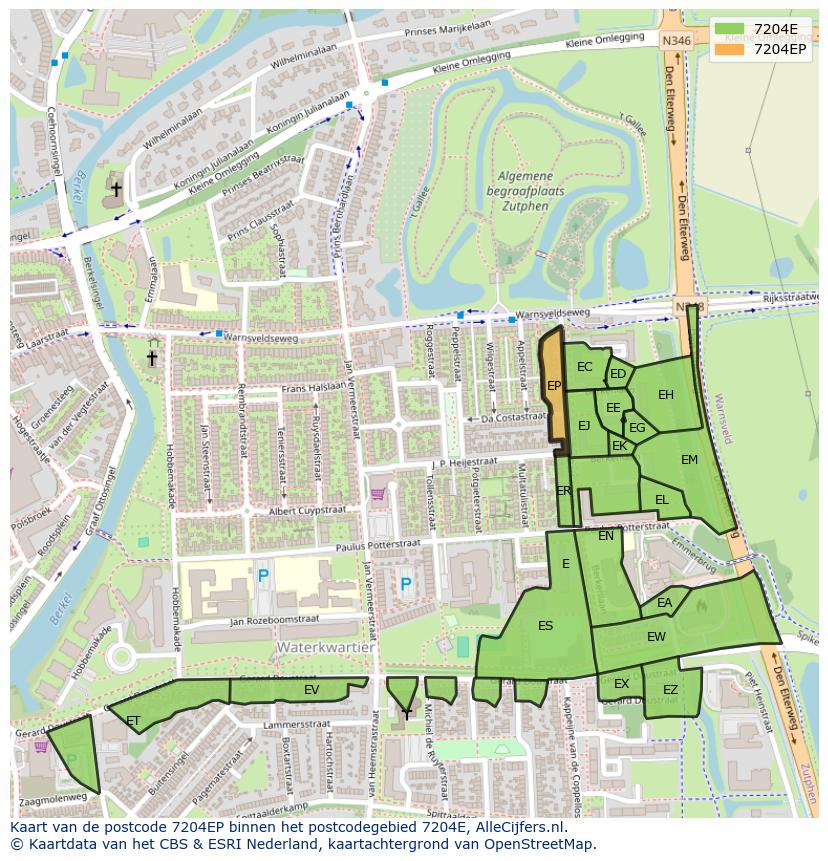 Afbeelding van het postcodegebied 7204 EP op de kaart.