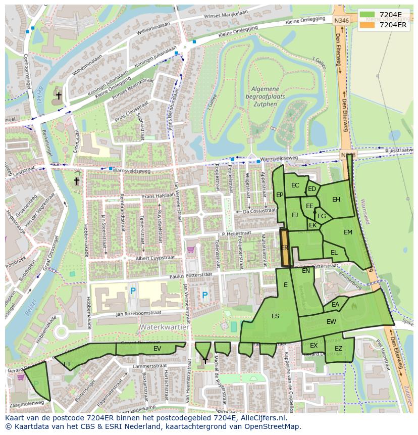 Afbeelding van het postcodegebied 7204 ER op de kaart.