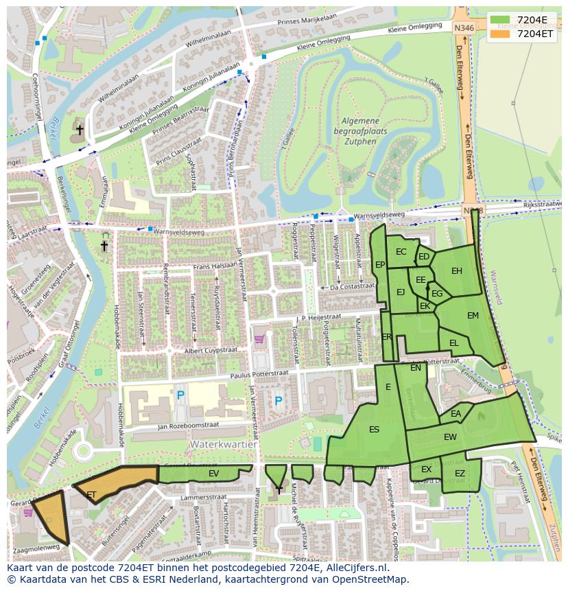 Afbeelding van het postcodegebied 7204 ET op de kaart.