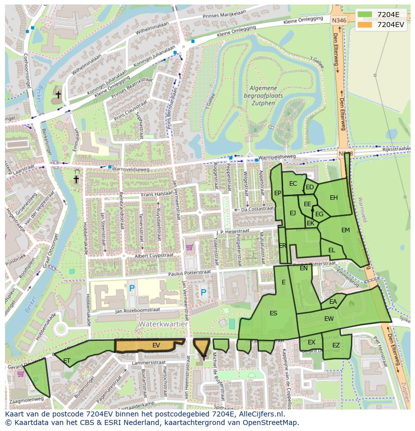 Afbeelding van het postcodegebied 7204 EV op de kaart.