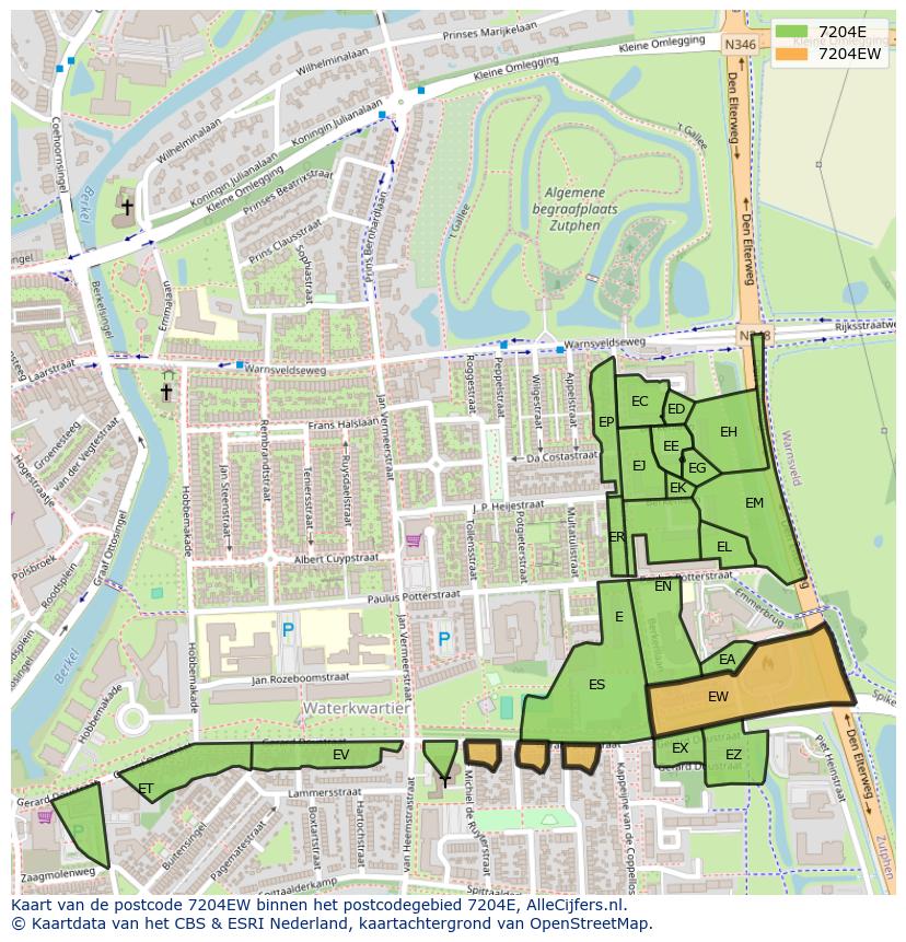 Afbeelding van het postcodegebied 7204 EW op de kaart.