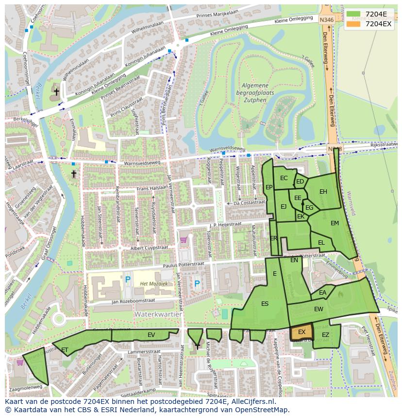 Afbeelding van het postcodegebied 7204 EX op de kaart.