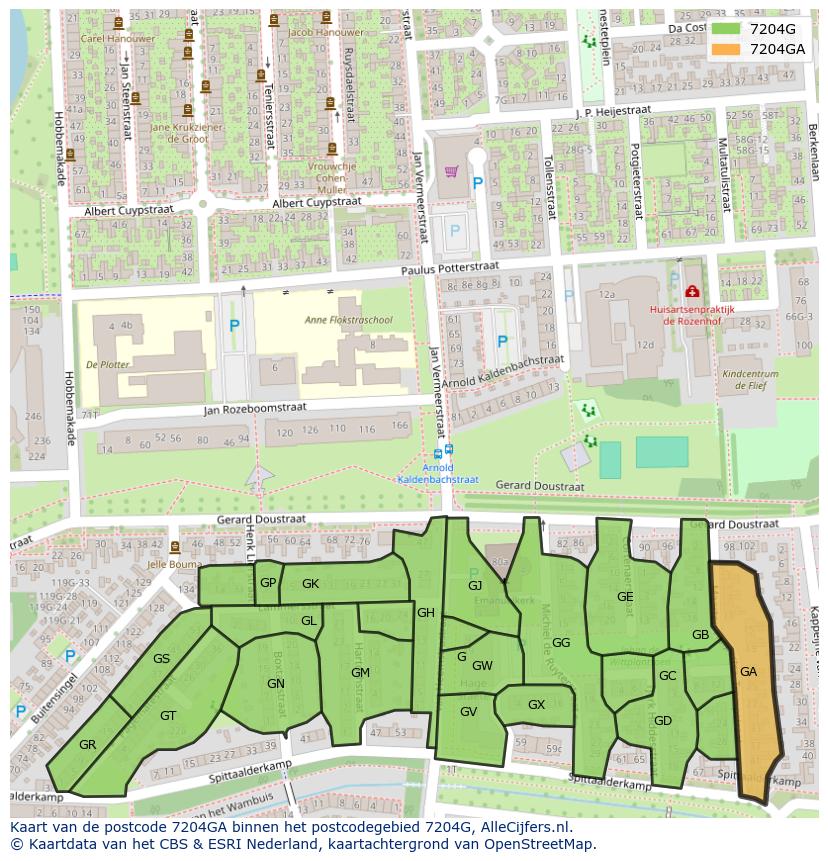 Afbeelding van het postcodegebied 7204 GA op de kaart.