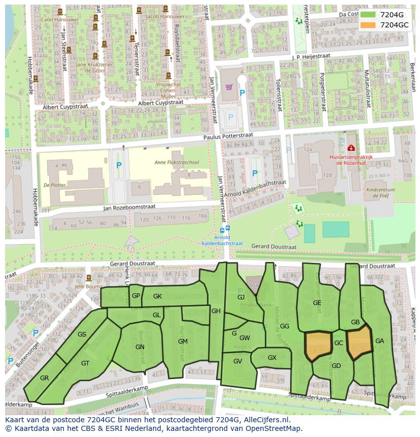 Afbeelding van het postcodegebied 7204 GC op de kaart.