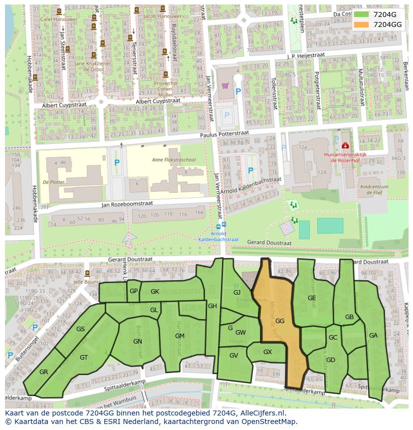 Afbeelding van het postcodegebied 7204 GG op de kaart.