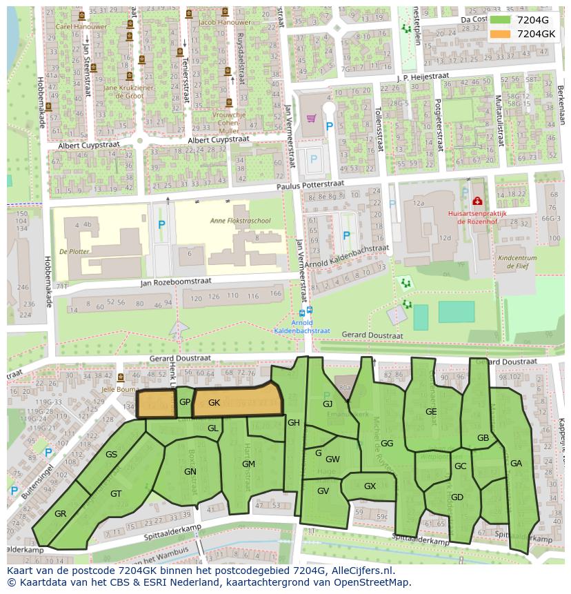 Afbeelding van het postcodegebied 7204 GK op de kaart.