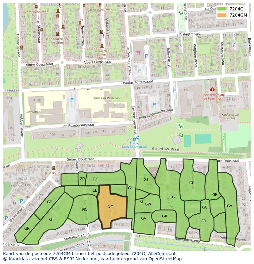 Afbeelding van het postcodegebied 7204 GM op de kaart.