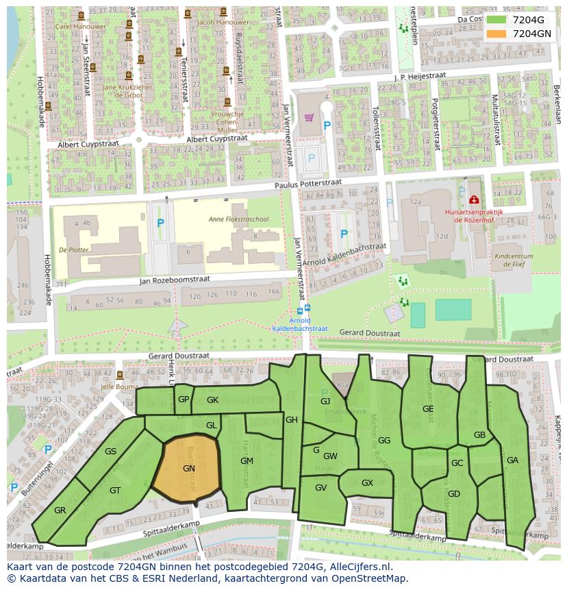 Afbeelding van het postcodegebied 7204 GN op de kaart.