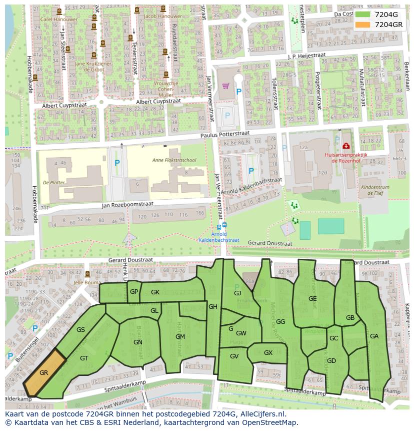 Afbeelding van het postcodegebied 7204 GR op de kaart.