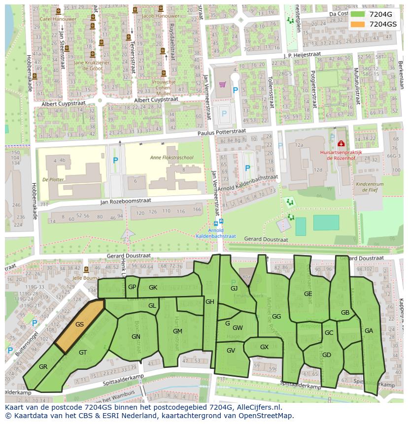 Afbeelding van het postcodegebied 7204 GS op de kaart.