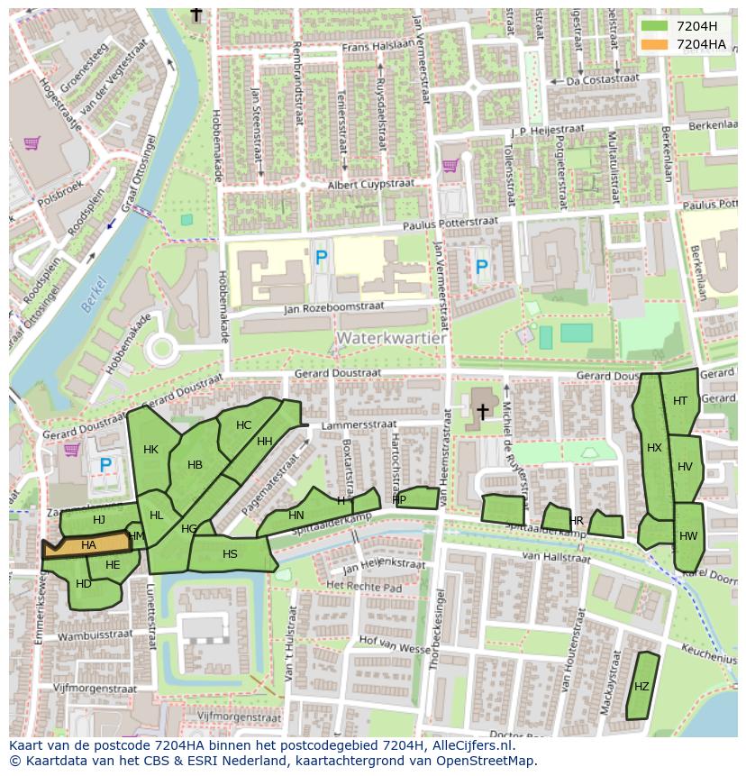 Afbeelding van het postcodegebied 7204 HA op de kaart.