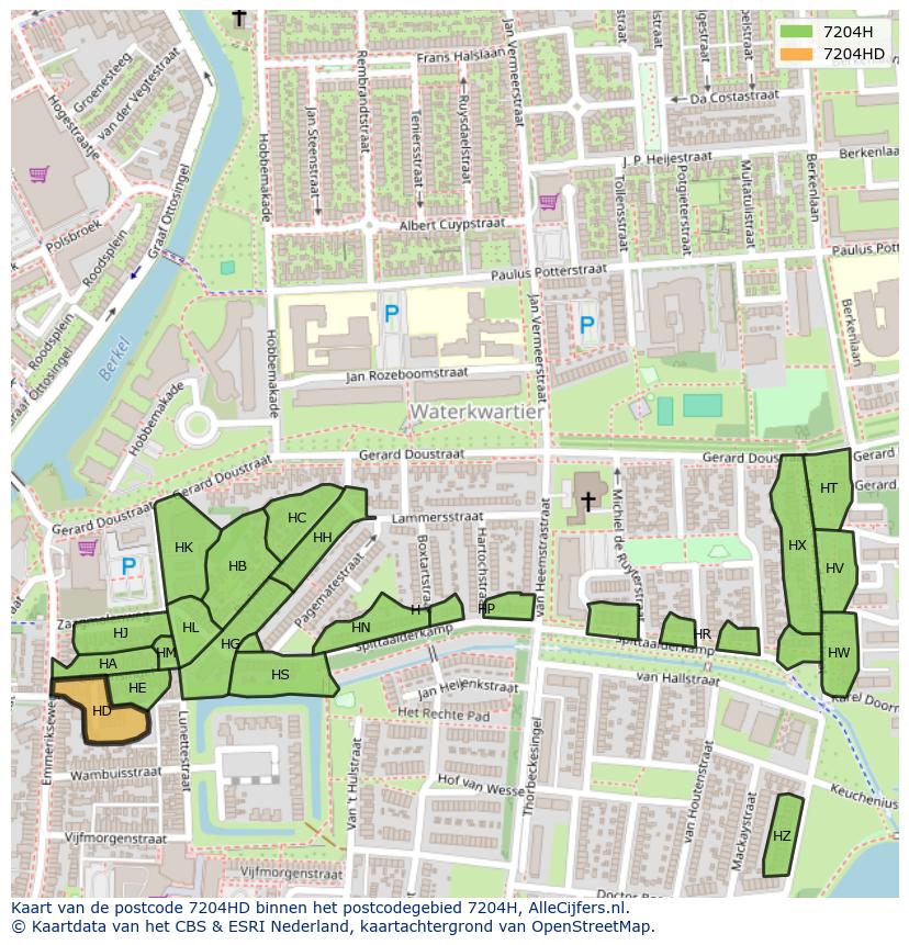 Afbeelding van het postcodegebied 7204 HD op de kaart.