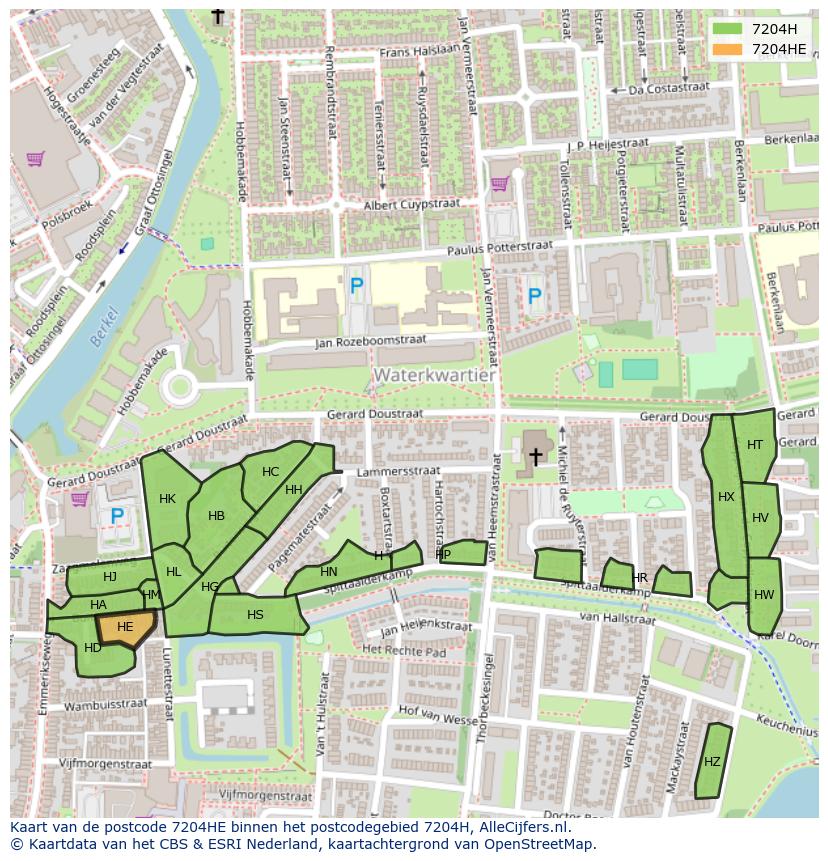 Afbeelding van het postcodegebied 7204 HE op de kaart.