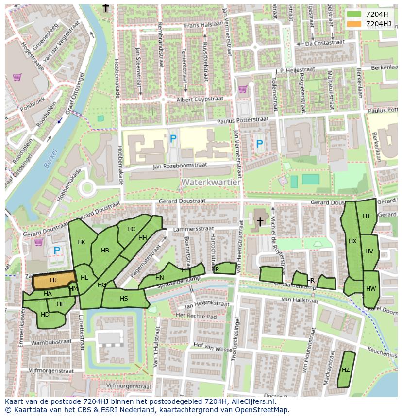 Afbeelding van het postcodegebied 7204 HJ op de kaart.