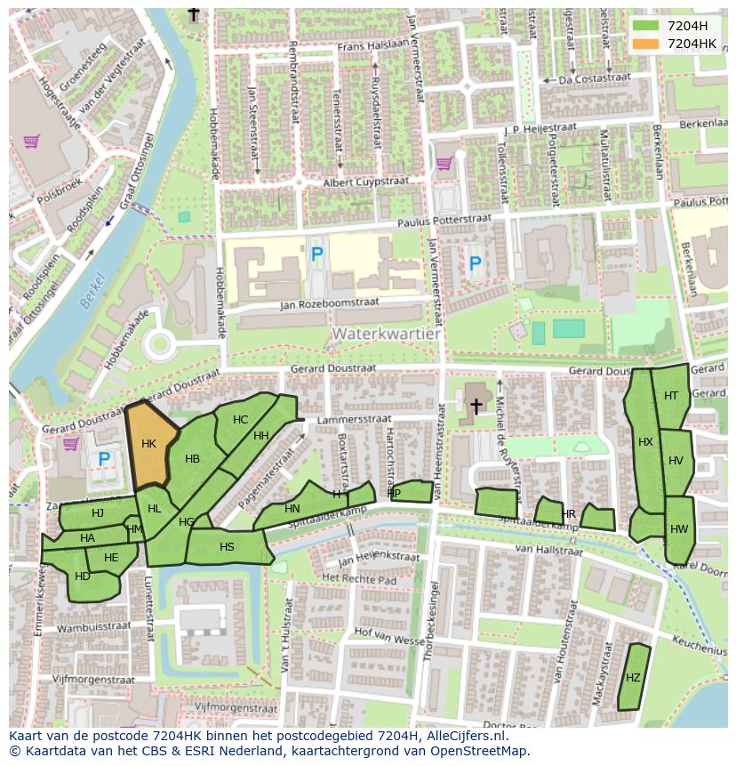 Afbeelding van het postcodegebied 7204 HK op de kaart.