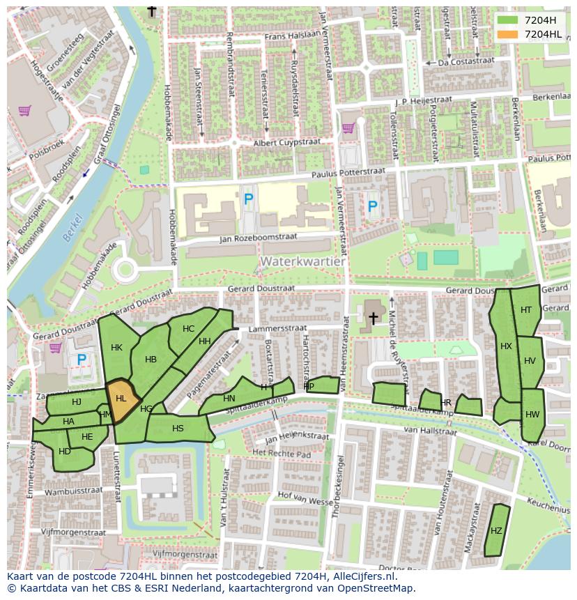 Afbeelding van het postcodegebied 7204 HL op de kaart.