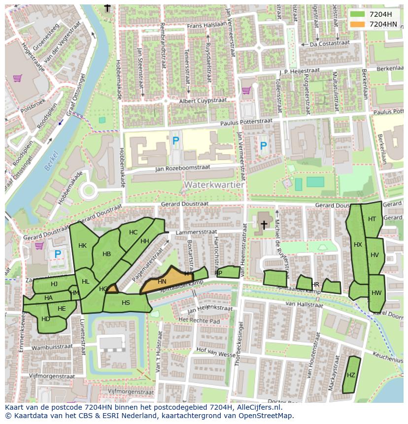 Afbeelding van het postcodegebied 7204 HN op de kaart.