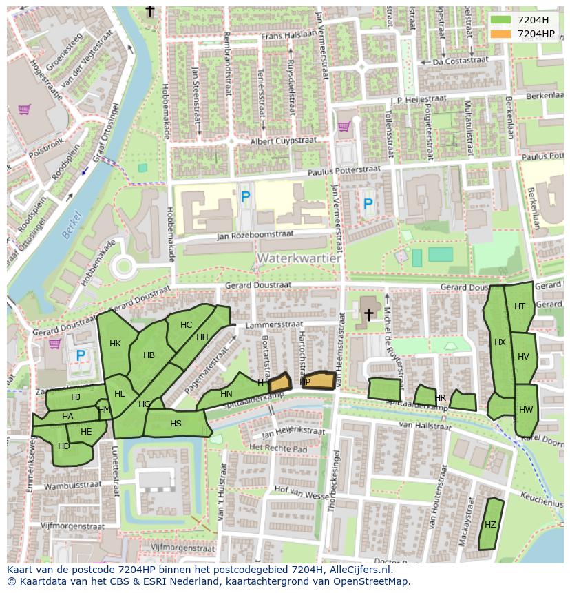 Afbeelding van het postcodegebied 7204 HP op de kaart.