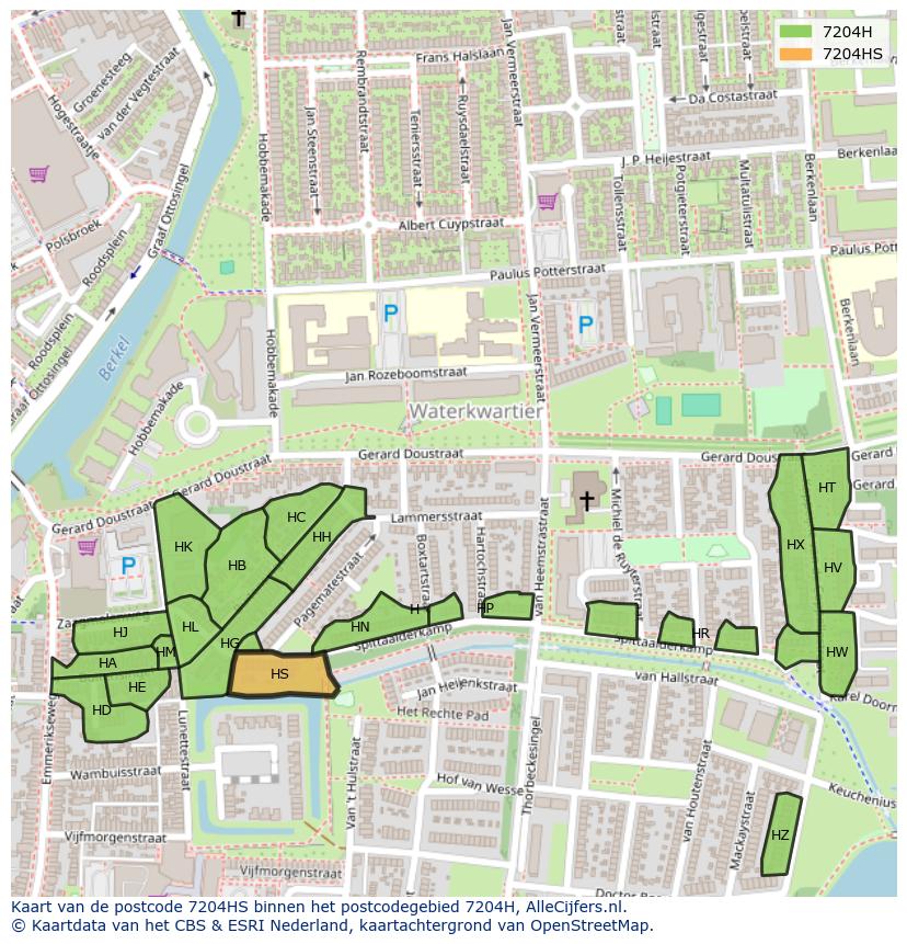 Afbeelding van het postcodegebied 7204 HS op de kaart.