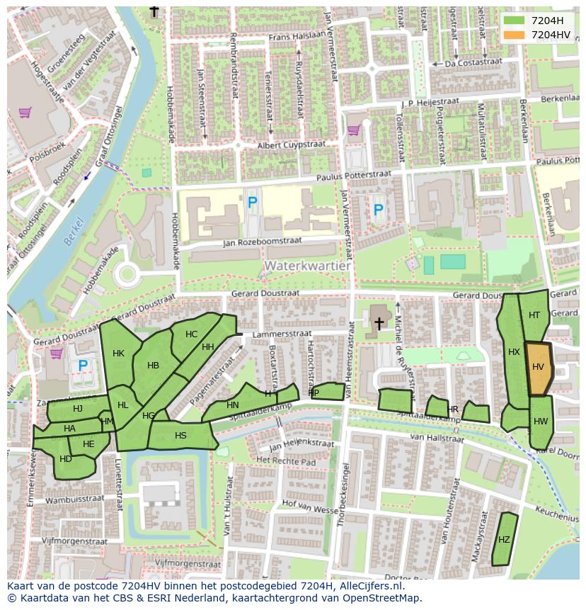 Afbeelding van het postcodegebied 7204 HV op de kaart.