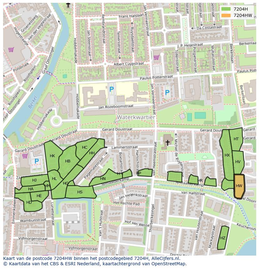 Afbeelding van het postcodegebied 7204 HW op de kaart.