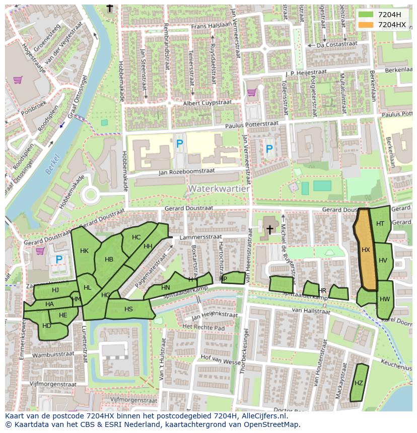 Afbeelding van het postcodegebied 7204 HX op de kaart.
