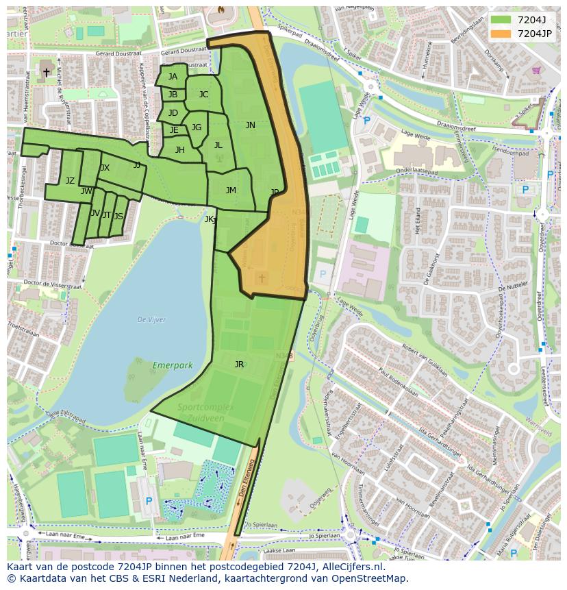 Afbeelding van het postcodegebied 7204 JP op de kaart.