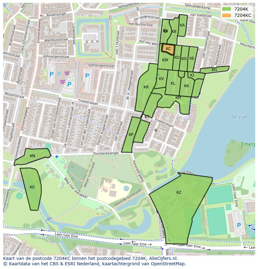 Afbeelding van het postcodegebied 7204 KC op de kaart.
