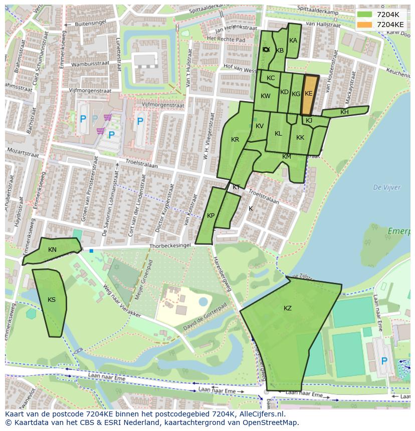 Afbeelding van het postcodegebied 7204 KE op de kaart.