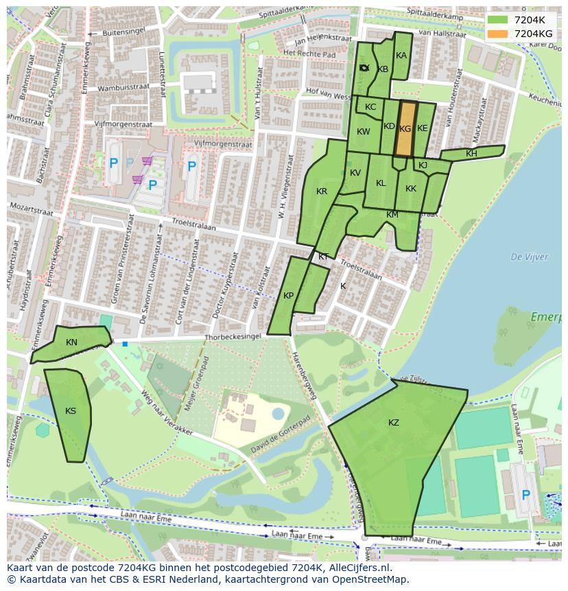 Afbeelding van het postcodegebied 7204 KG op de kaart.