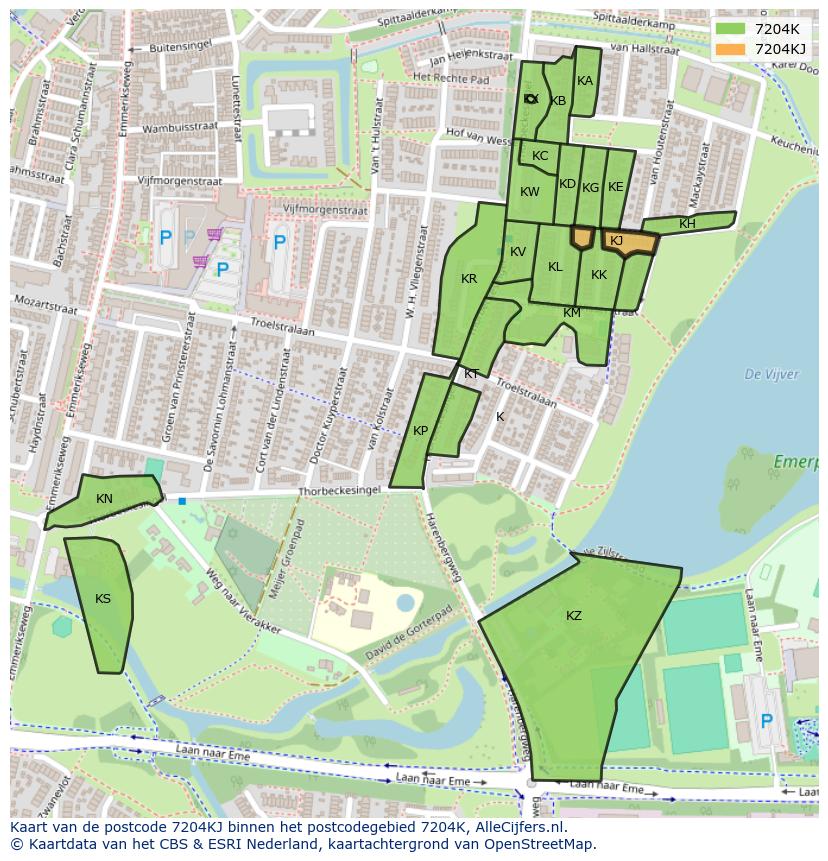 Afbeelding van het postcodegebied 7204 KJ op de kaart.