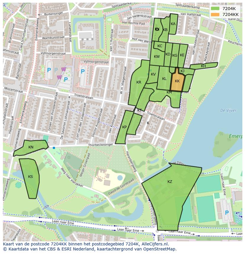 Afbeelding van het postcodegebied 7204 KK op de kaart.