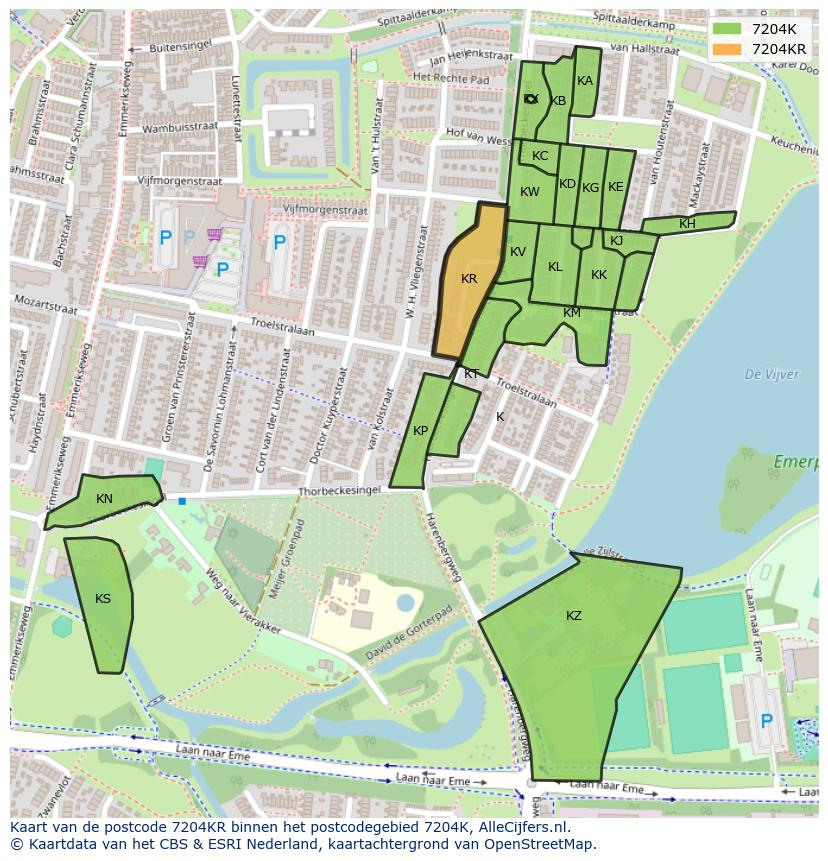 Afbeelding van het postcodegebied 7204 KR op de kaart.