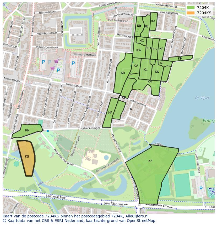 Afbeelding van het postcodegebied 7204 KS op de kaart.