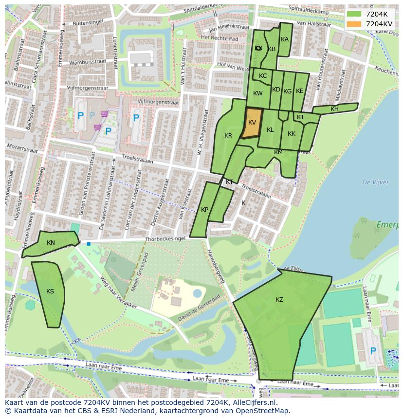 Afbeelding van het postcodegebied 7204 KV op de kaart.