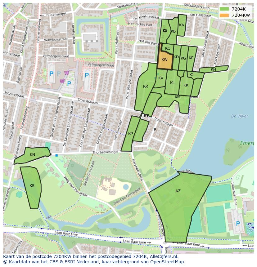 Afbeelding van het postcodegebied 7204 KW op de kaart.