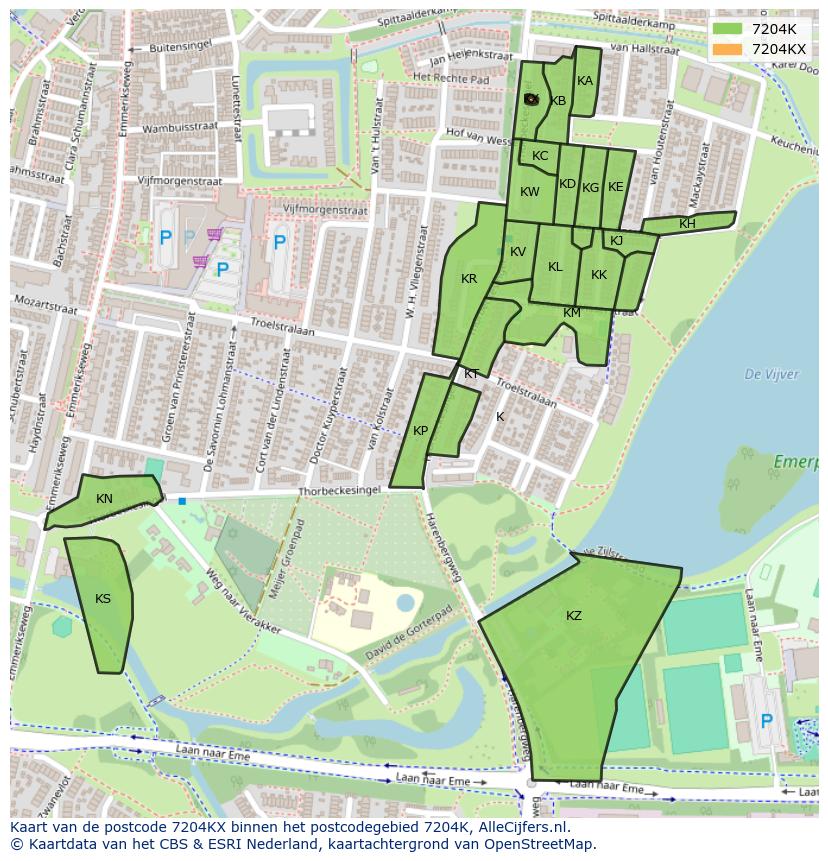 Afbeelding van het postcodegebied 7204 KX op de kaart.
