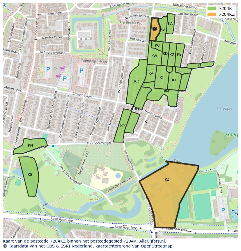 Afbeelding van het postcodegebied 7204 KZ op de kaart.