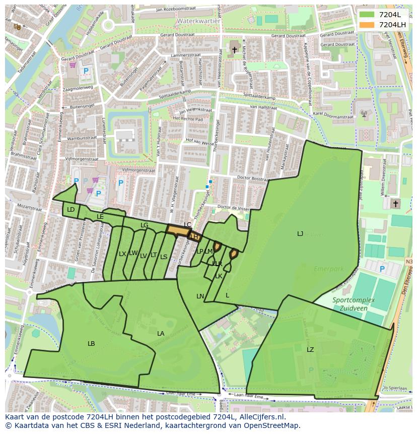 Afbeelding van het postcodegebied 7204 LH op de kaart.