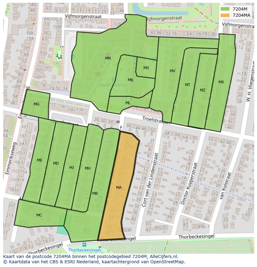 Afbeelding van het postcodegebied 7204 MA op de kaart.