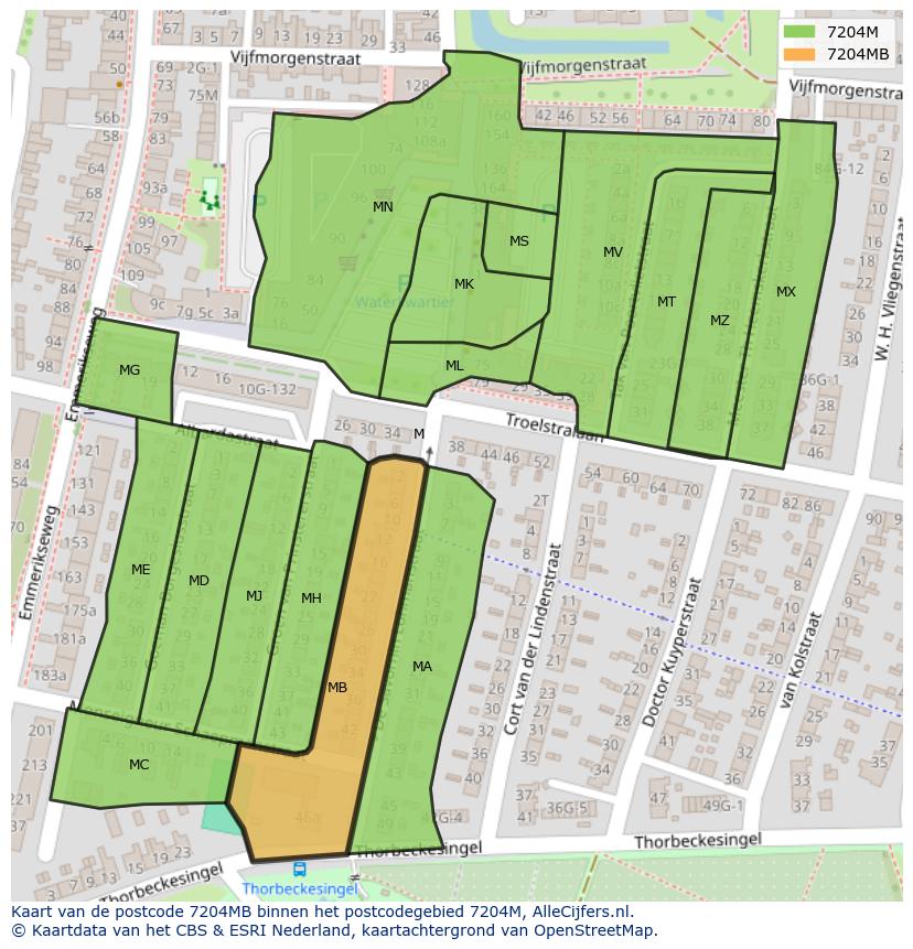 Afbeelding van het postcodegebied 7204 MB op de kaart.