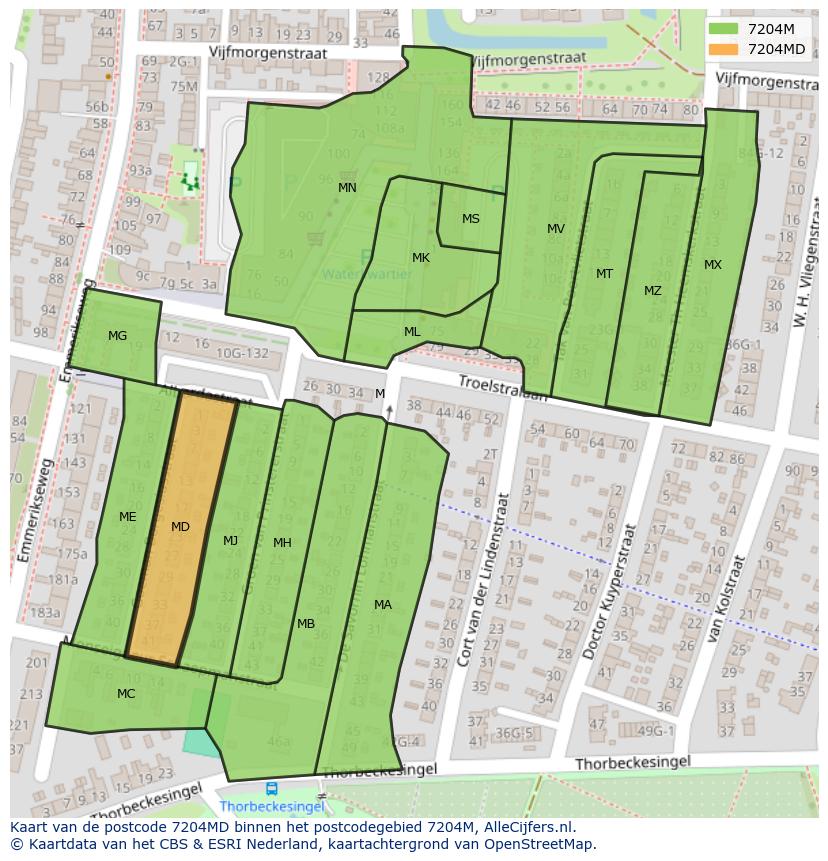 Afbeelding van het postcodegebied 7204 MD op de kaart.