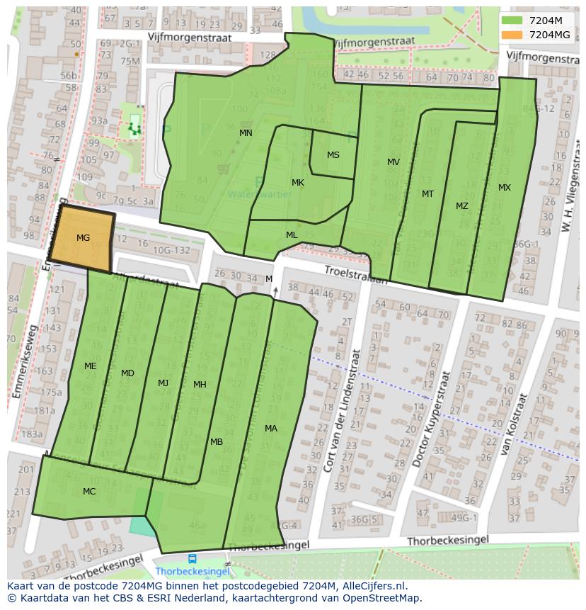 Afbeelding van het postcodegebied 7204 MG op de kaart.