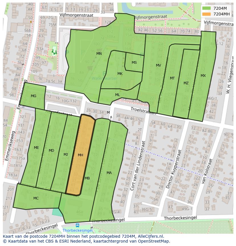 Afbeelding van het postcodegebied 7204 MH op de kaart.